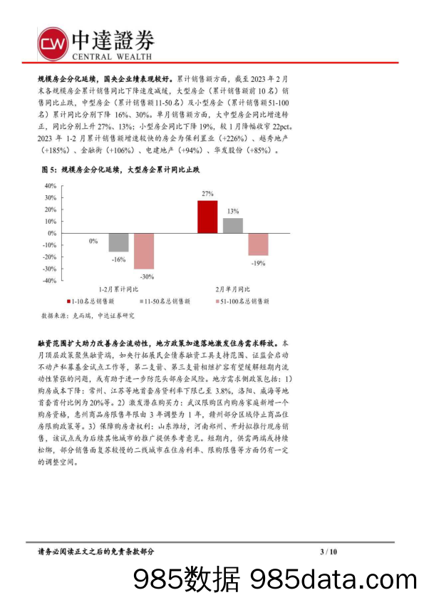 2023年2月房企销售点评：百强销售环增三成，房企业绩分化延续_中达证券投资插图2