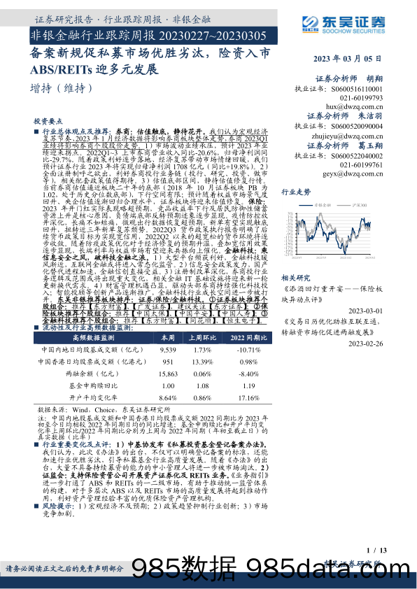 非银金融行业跟踪周报：备案新规促私募市场优胜劣汰，险资入市ABS REITs迎多元发展_东吴证券