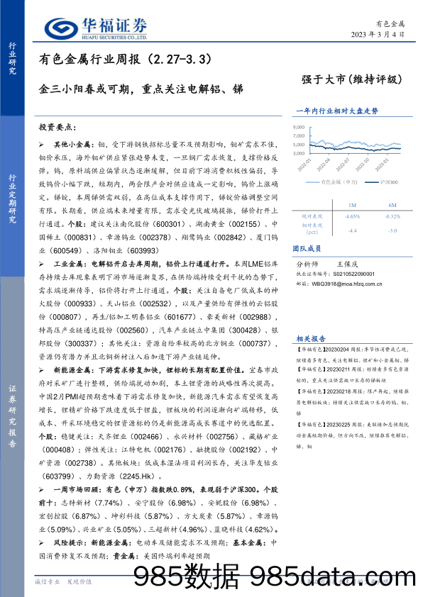 有色金属行业周报：金三小阳春或可期，重点关注电解铝、锑_华福证券