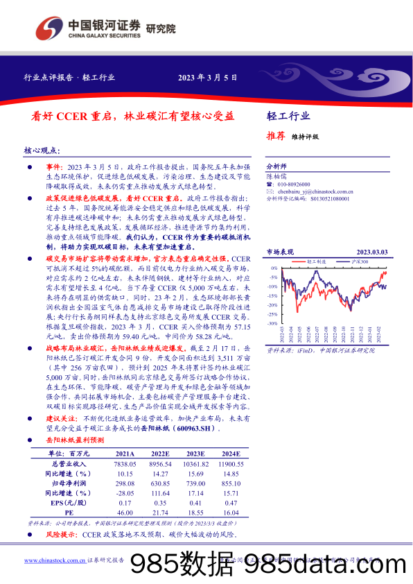 轻工行业：看好CCER重启，林业碳汇有望核心受益_中国银河