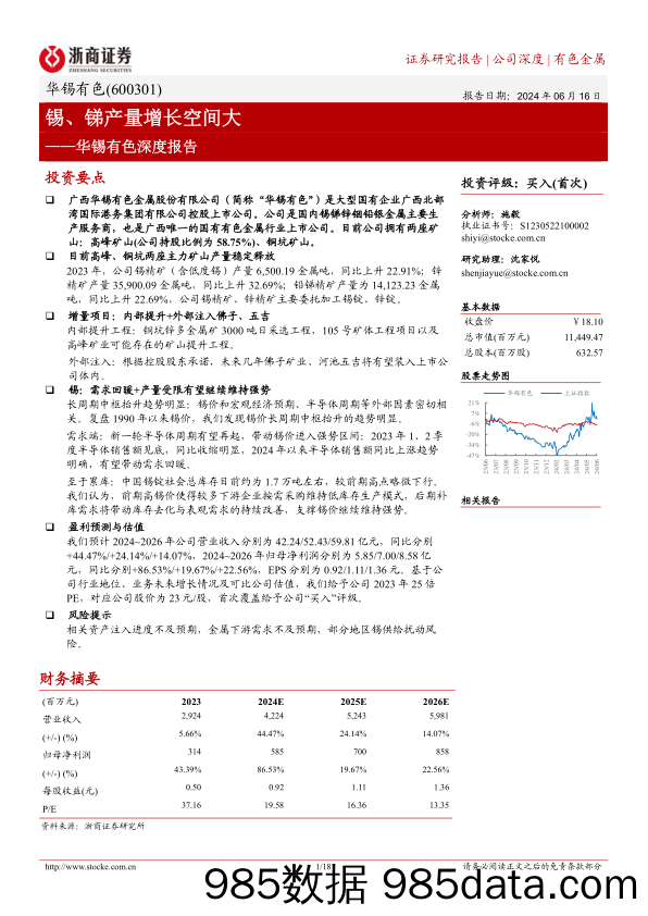 华锡有色-600301.SH-华锡有色深度报告：锡、锑产量增长空间大-20240616-浙商证券