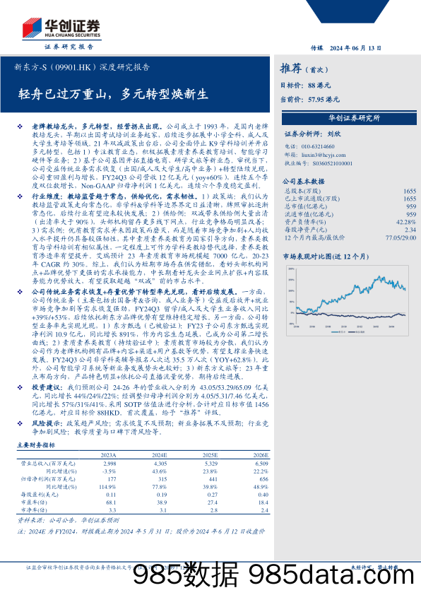 新东方-S(09901.HK)深度研究报告：轻舟已过万重山，多元转型焕新生-240613-华创证券