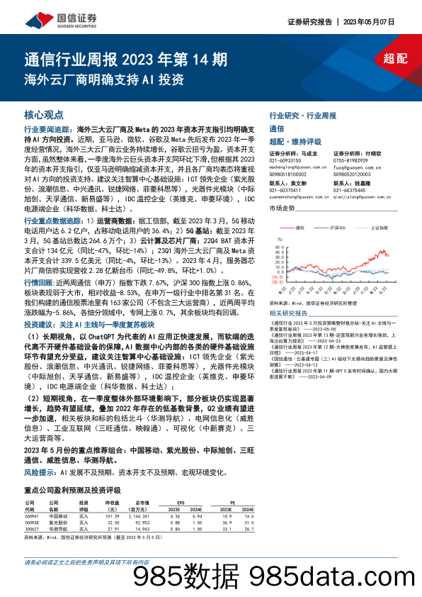 通信行业周报2023年第14期：海外云厂商明确支持AI投资_国信证券