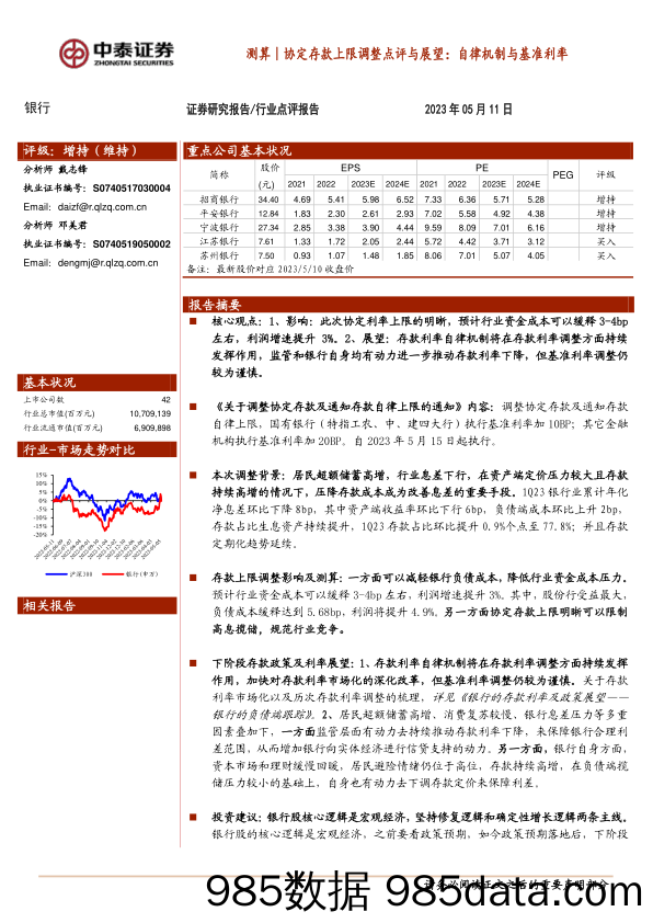 银行：测算｜协定存款上限调整点评与展望：自律机制与基准利率_中泰证券