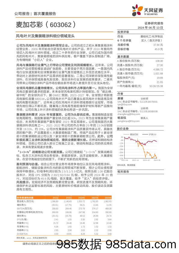 麦加芯彩-603062.SH-风电叶片及集装箱涂料细分领域龙头-20240613-天风证券