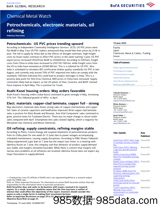 BofA Global Research-Chemical Metal Watch Petrochemicals, electronic materials, ...-108648091