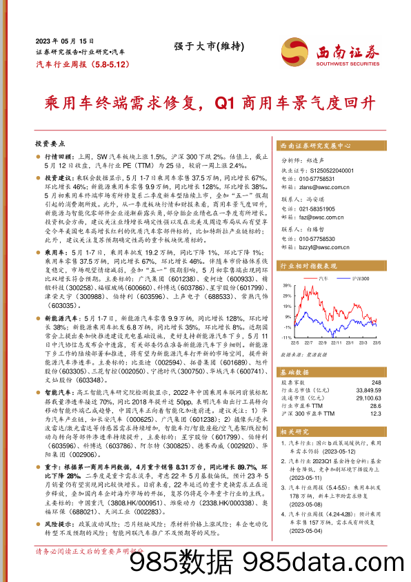 汽车行业周报：乘用车终端需求修复，Q1商用车景气度回升_西南证券