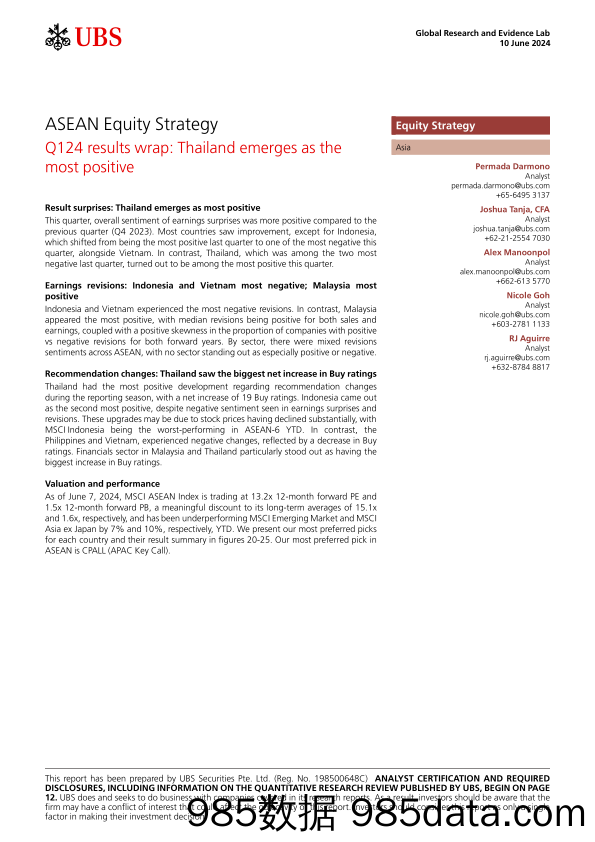 UBS Equities-ASEAN Equity Strategy _Q124 results wrap Thailand emerges a...-108639415