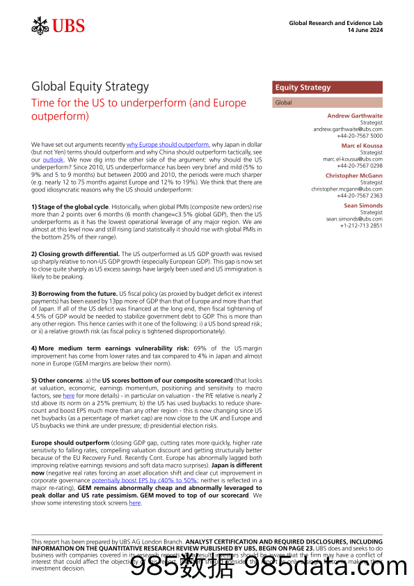 UBS Equities-Global Equity Strategy _Time for the US to underperform (and...-108695889