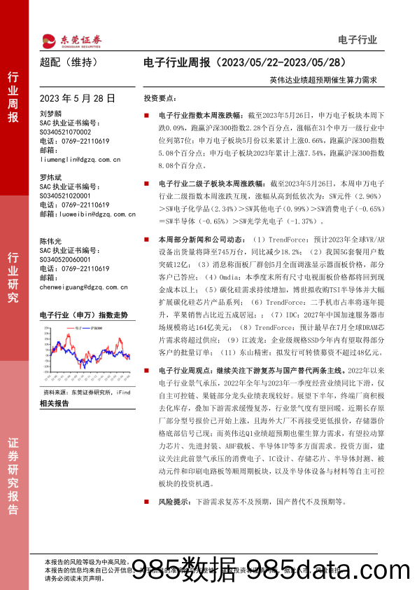 电子行业周报：英伟达业绩超预期催生算力需求_东莞证券