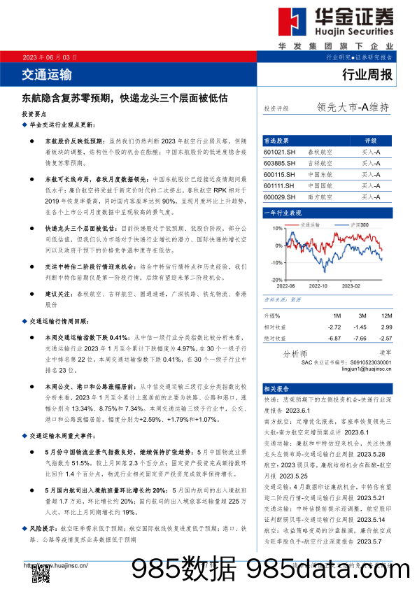 交通运输行业周报：东航隐含复苏零预期，快递龙头三个层面被低估_华金证券