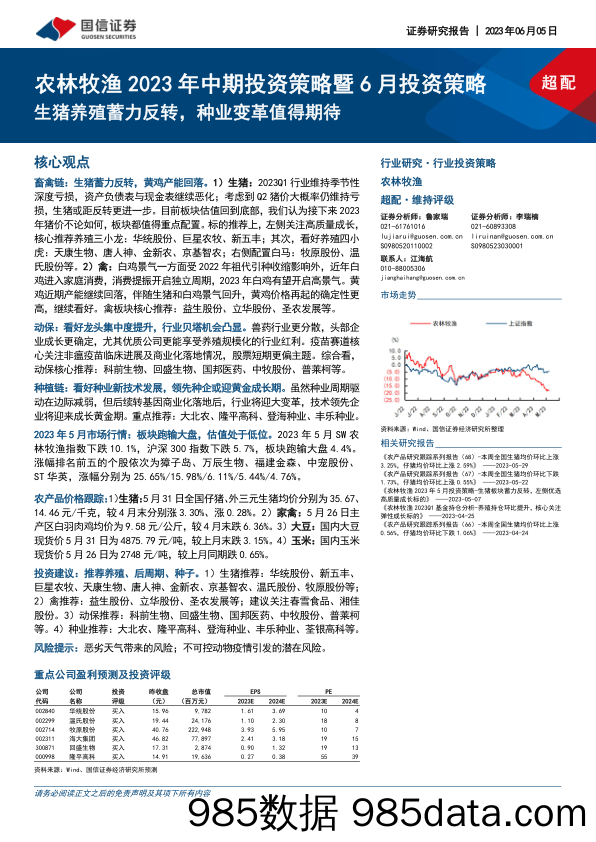 农林牧渔2023年中期投资策略暨6月投资策略：生猪养殖蓄力反转，种业变革值得期待_国信证券