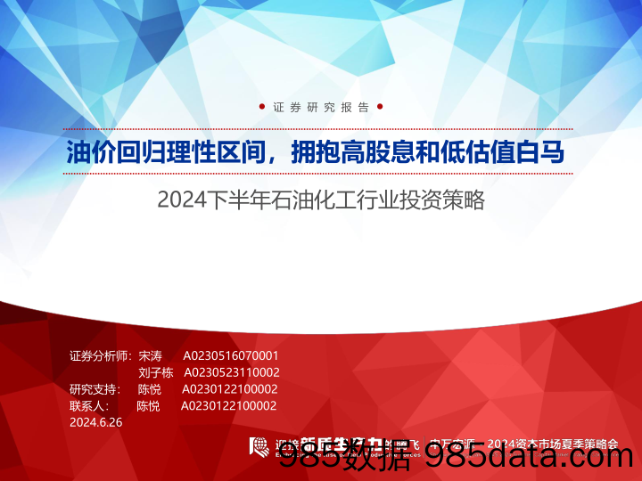 2024下半年石油化工行业投资策略：油价回归理性区间，拥抱高股息和低估值白马-240626-申万宏源