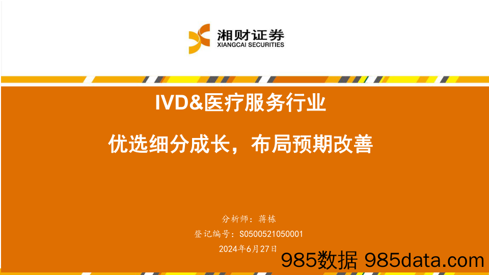 IVD%26医疗服务行业：优选细分成长，布局预期改善-240627-湘财证券