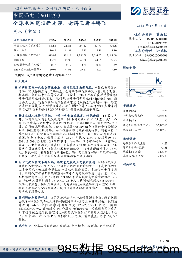 中国西电-601179.SH-全球电网建设新周期，老牌王者再腾飞-20240614-东吴证券