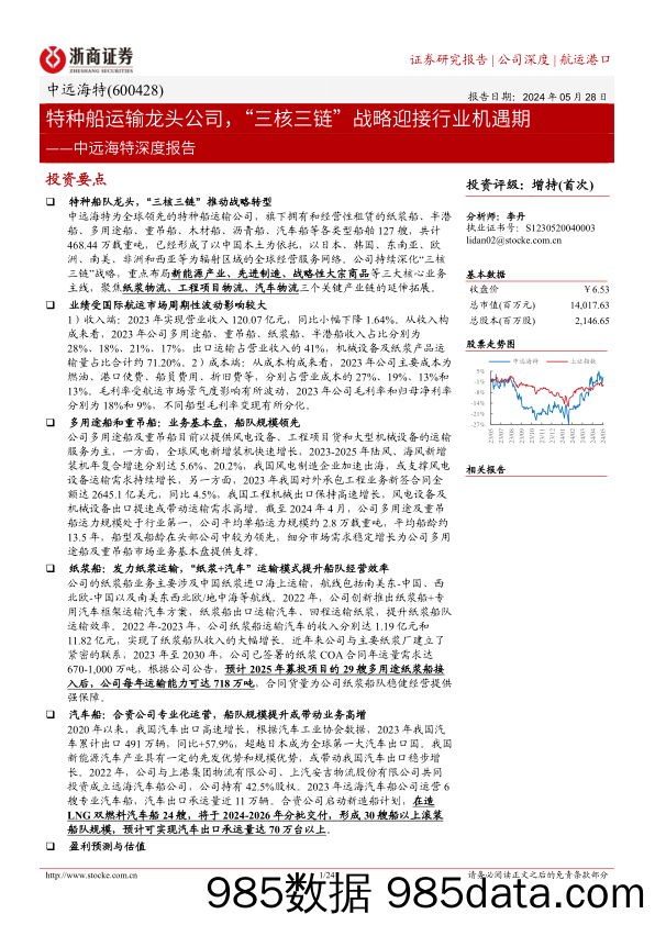 中远海特-600428.SH-中远海特深度报告：特种船运输龙头公司，“三核三链”战略迎接行业机遇期-20240528-浙商证券