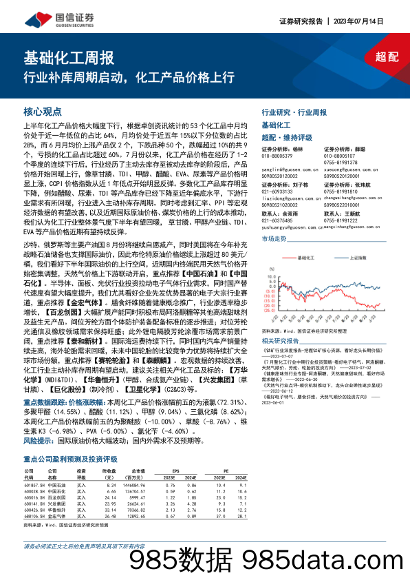 基础化工周报：行业补库周期启动，化工产品价格上行_国信证券