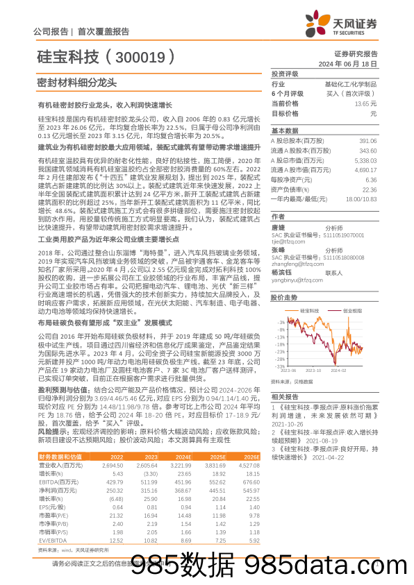 硅宝科技-300019.SZ-密封材料细分龙头-20240618-天风证券