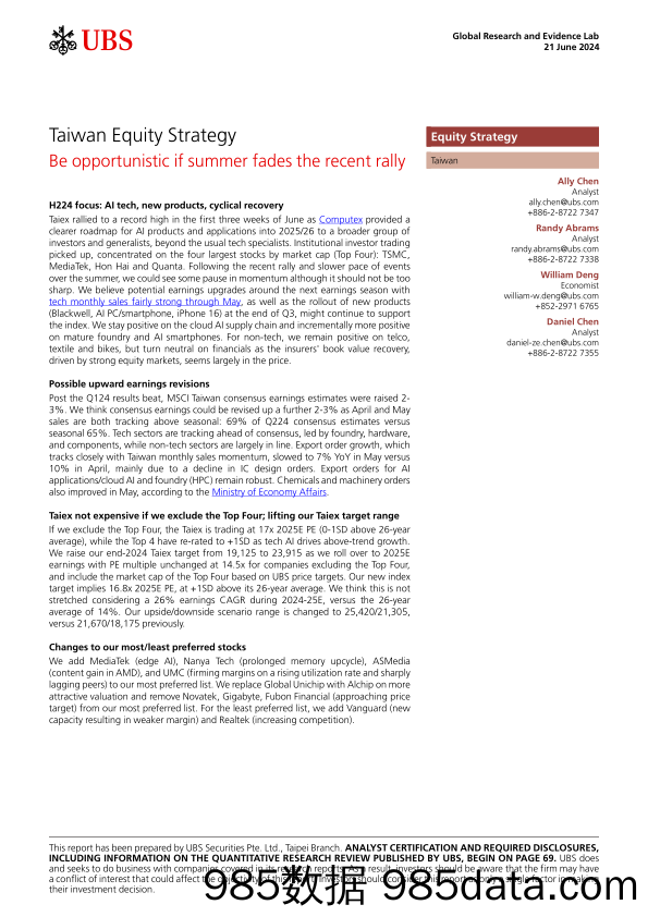 UBS Equities-Taiwan Equity Strategy _Be opportunistic if summer fades the...-108805060