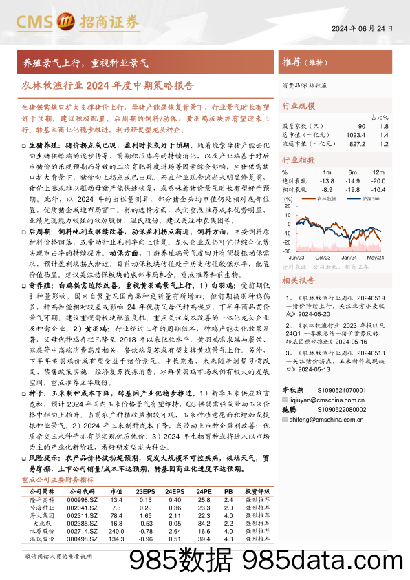 农林牧渔行业2024年度中期策略报告：养殖景气上行，重视种业景气-240624-招商证券