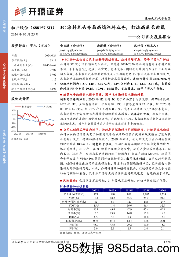 松井股份(688157)公司首次覆盖报告：3C涂料龙头布局高端涂料业务，打造高成长曲线-240625-开源证券