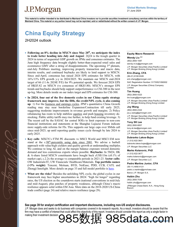 JPMorgan-China Equity Strategy 2H2024 outlook-108788870