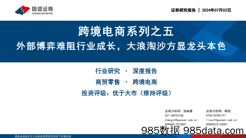 跨境电商系列之五：外部博弈难阻行业成长，大浪淘沙方显龙头本色-240702-国信证券