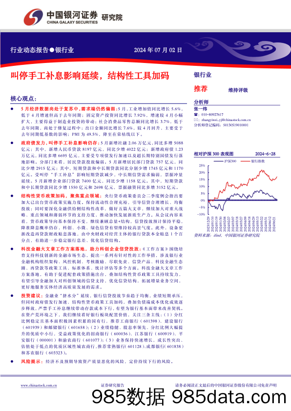 银行业动态报告：叫停手工补息影响延续，结构性工具加码-240702-银河证券