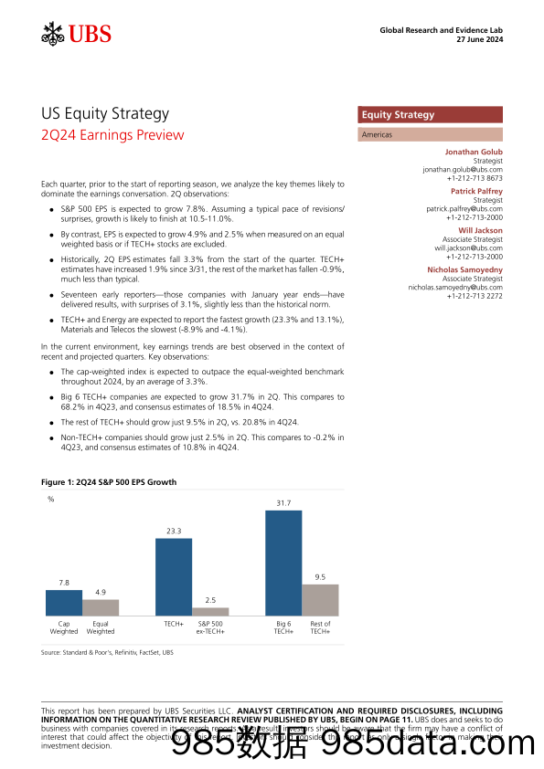 UBS Equities-US Equity Strategy _2Q24 Earnings Preview_ Golub-108888519