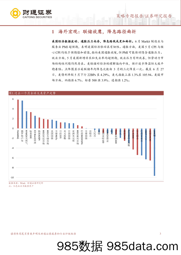 6月市场回顾：全A震荡下行，成长风格占优-240629-财通证券插图2