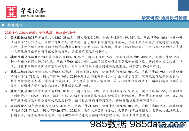 化工行业23年报与24年一季报总结：供需改善景气向上，估值修复曙光初现-240627-华安证券插图2