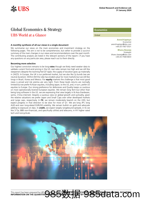 UBS Economics-Global Economics  Strategy _UBS World at a Glance_ Kapteyn-106235279