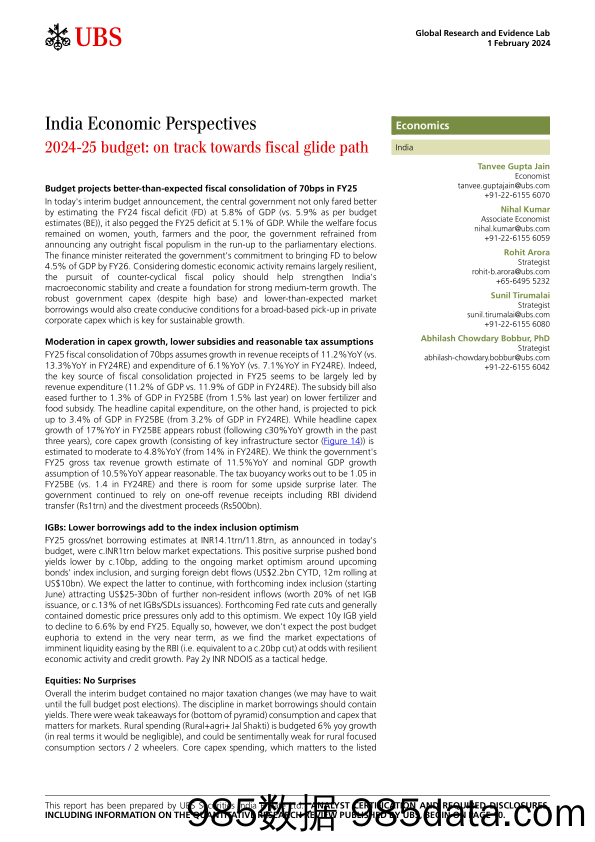 UBS Economics-India Economic Perspectives _2024-25 budget on track toward...-106276368