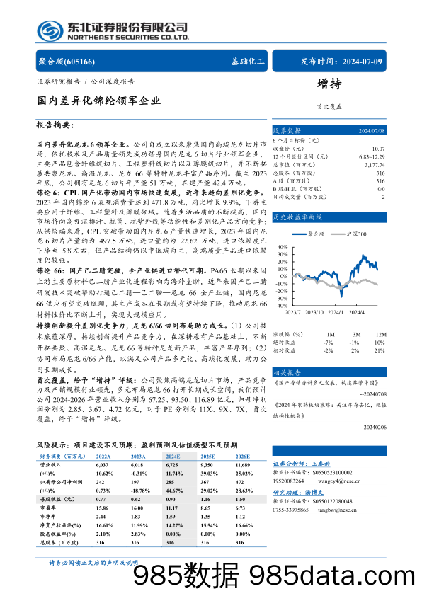 聚合顺(605166)国内差异化锦纶领军企业-240709-东北证券