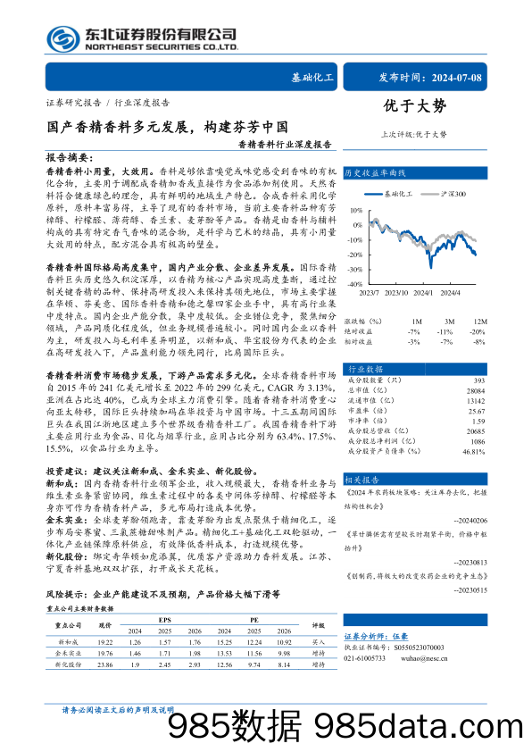 香精香料行业深度报告：国产香精香料多元发展，构建芬芳中国-240708-东北证券