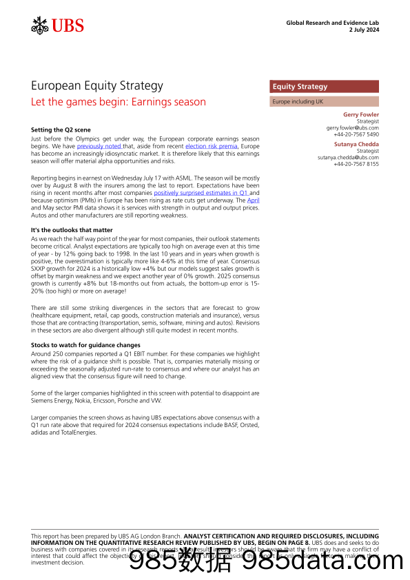 UBS Equities-European Equity Strategy _Let the games begin Earnings seas…-108973098插图