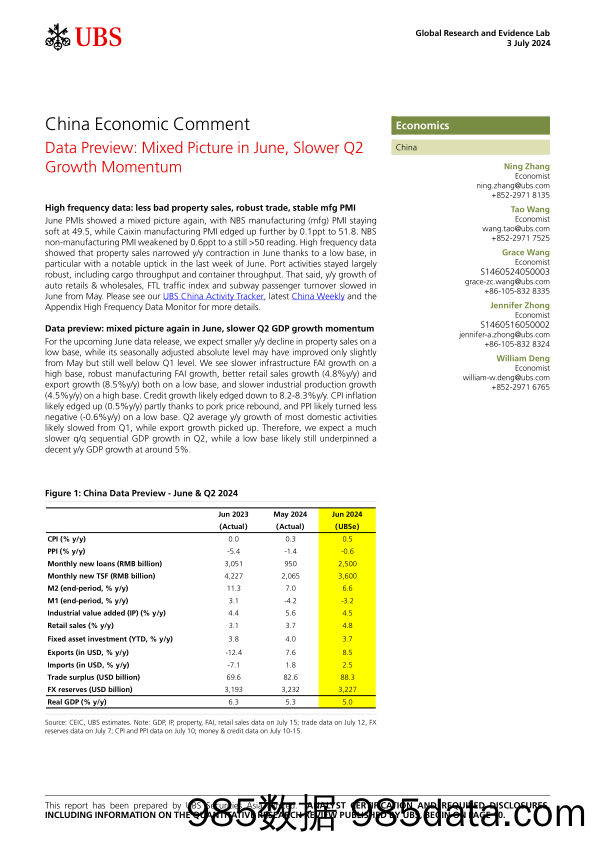 UBS Economics-China Economic Comment _Data Preview Mixed Picture in June,...-108991649