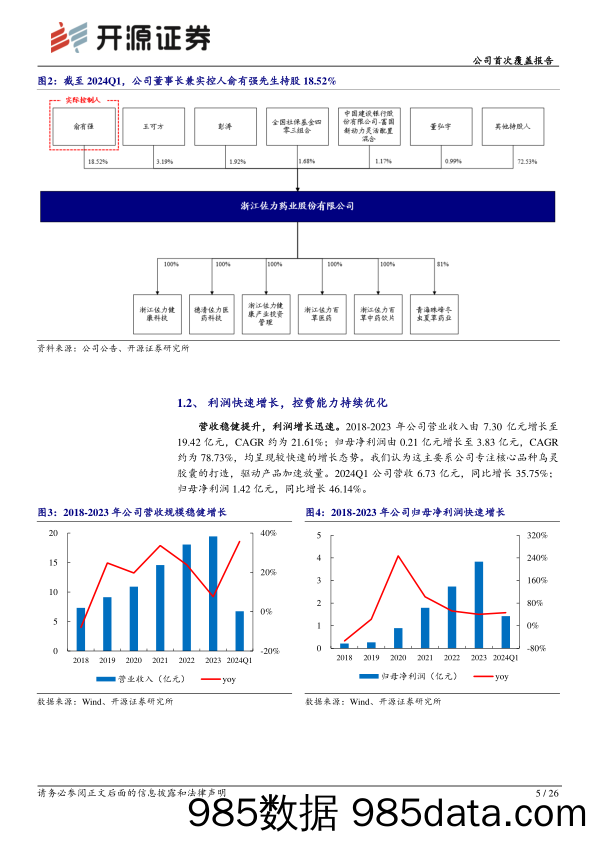 佐力药业(300181)公司首次覆盖报告：乌灵%2b百令双轮驱动，打造国内药用真菌制药领头雁-240717-开源证券插图3