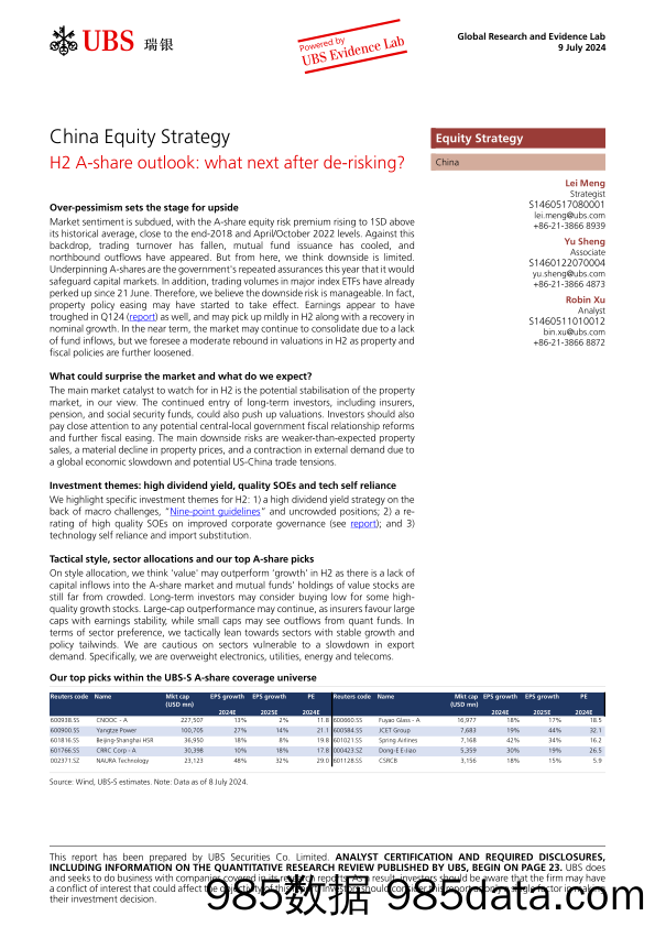 UBS Equities-China Equity Strategy _H2 A-share outlook what next after d...-109104712