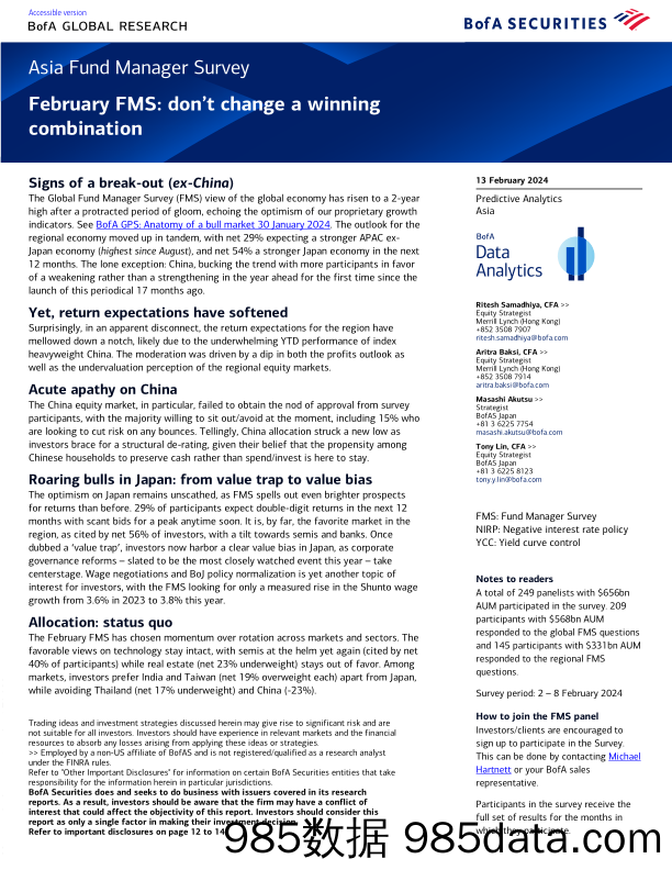 BofA_Asia Fund Manager Survey February FMS- don’t change a winning combination_-240213