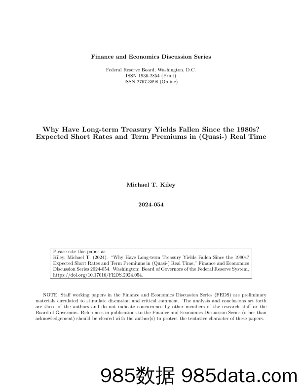 美联储-为什么自20世纪80年代以来，长期国债收益率一直在下降？（准）实时的预期短期利率和定期保费（英）-2024