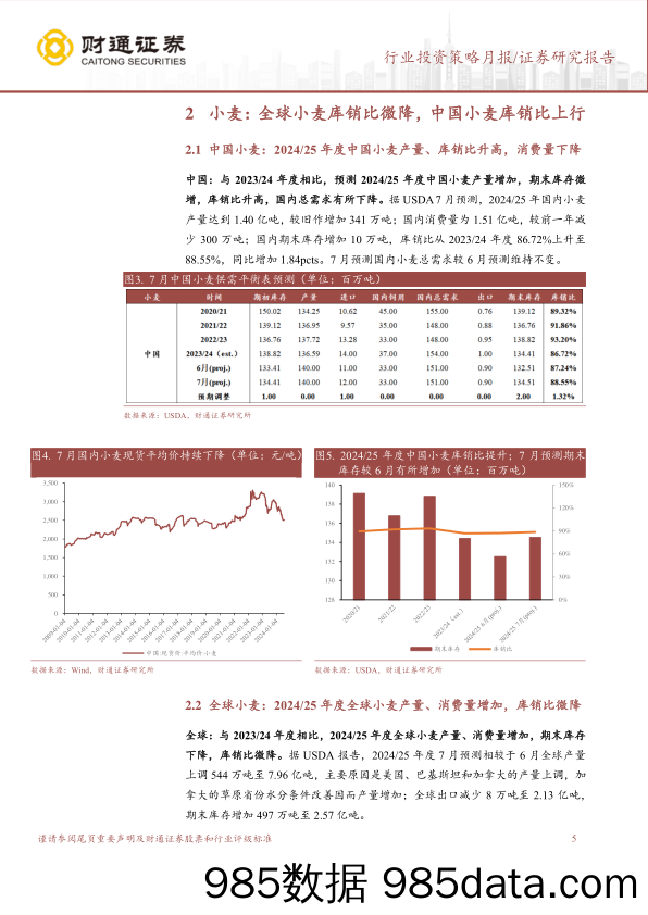 农林牧渔行业7月USDA跟踪月报：7月USDA上调全球小麦、玉米产量预测-240722-财通证券插图4