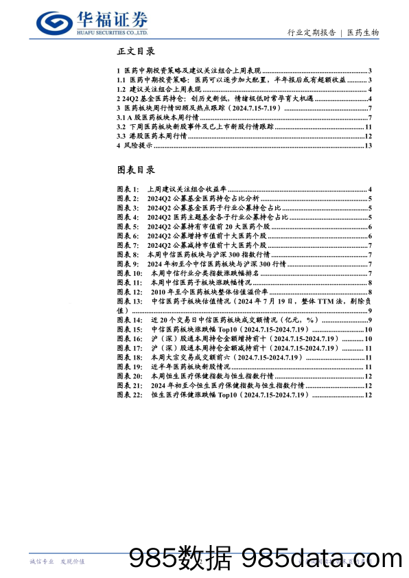 医药生物行业24Q2基金医药持仓：创历史新低，或孕大机遇！-240721-华福证券插图1