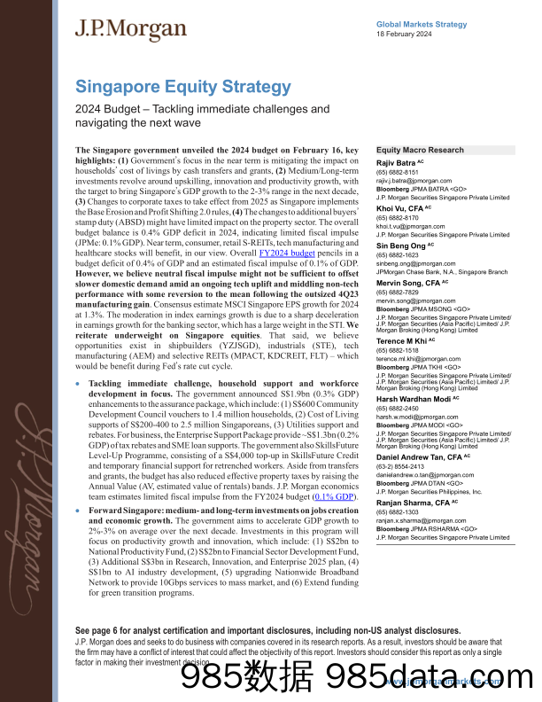 JPMorgan-Singapore Equity Strategy 2024 Budget – Tackling immediate c…-106570538插图