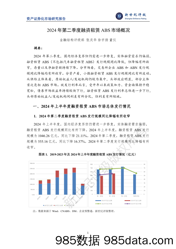 2024年第二季度融资租赁ABS市场概况