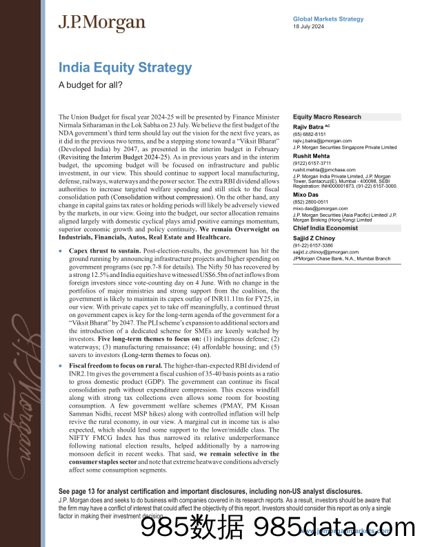 JPMorgan-India Equity Strategy A budget for all-109288310