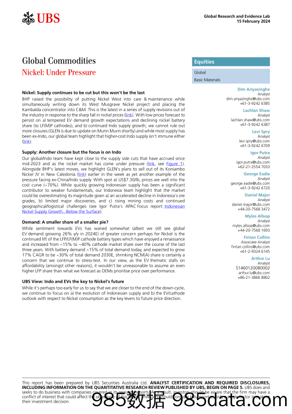 UBS Equities-Global Commodities _Nickel Under Pressure_ Ariyasinghe-106546220