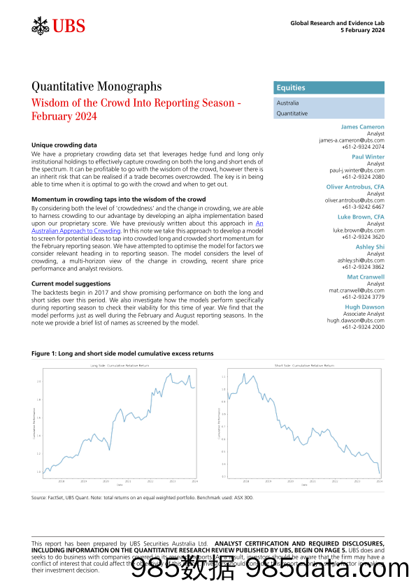 UBS Equities-Quantitative Monographs _Wisdom of the Crowd Into Reporting ...-106343787