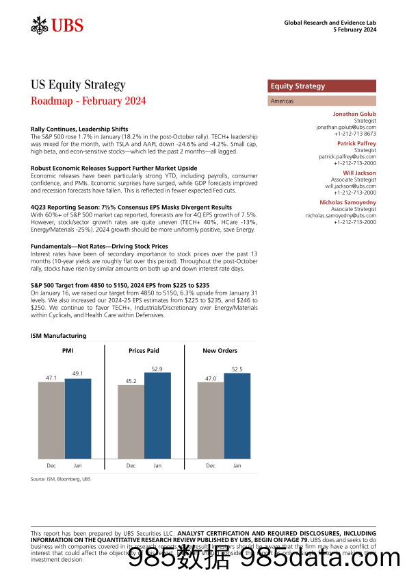 UBS Equities-US Equity Strategy _Roadmap - February 2024_ Golub-106346666