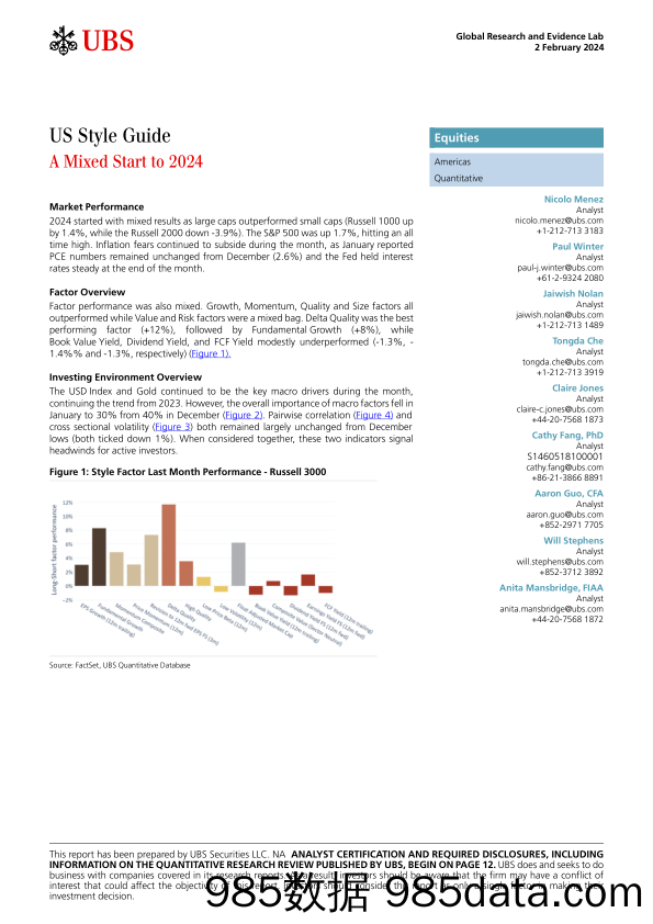 UBS Equities-US Style Guide _A Mixed Start to 2024_ Menez-106317684